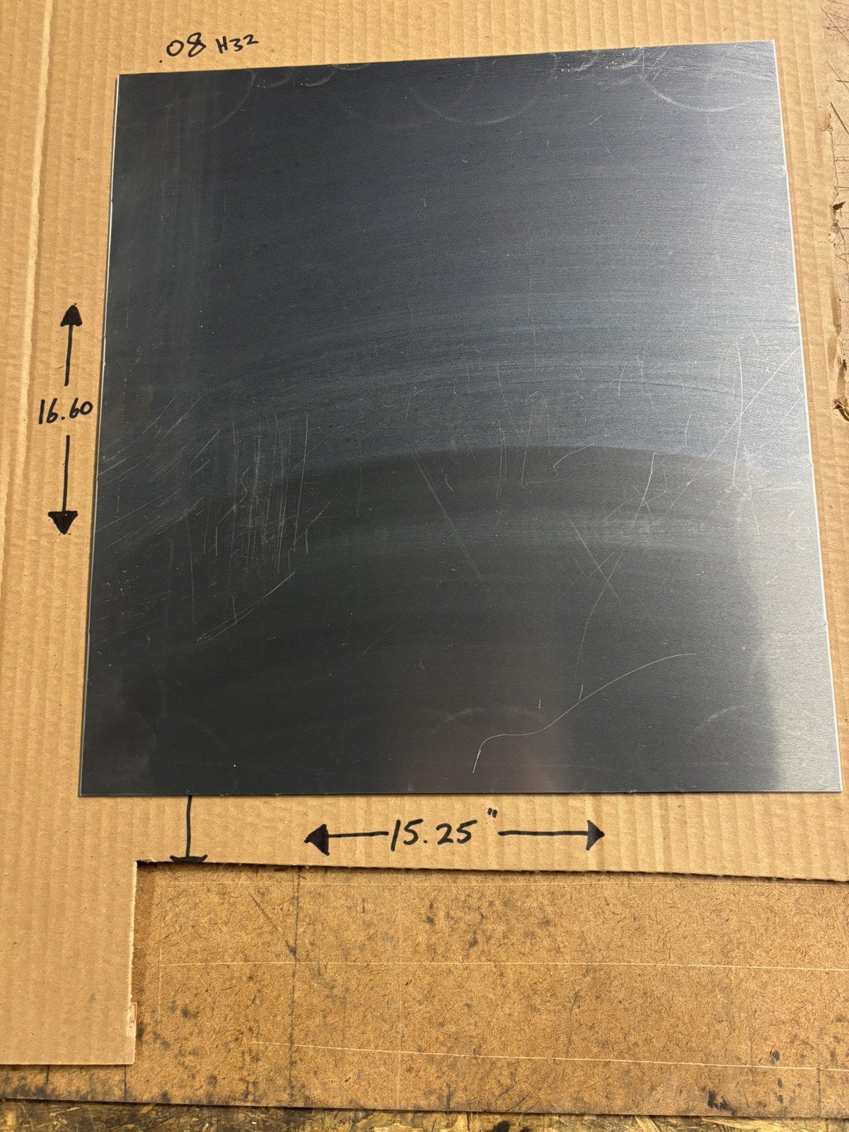 .080” Thick Aluminum Sheet Metal H32-5052 – 15.25” x 16.60” – New