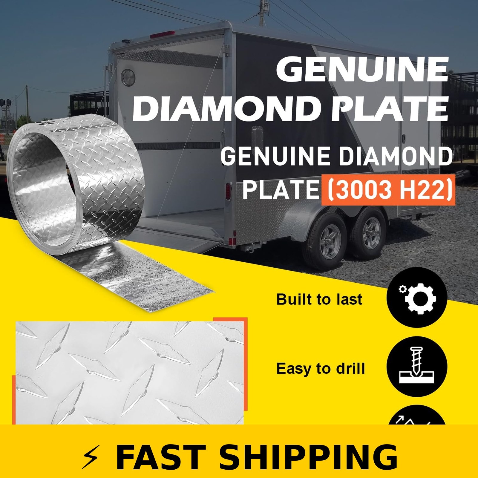 RVSurve 3003 H22 Diamond Plate Aluminum Sheet 4″ x 120″