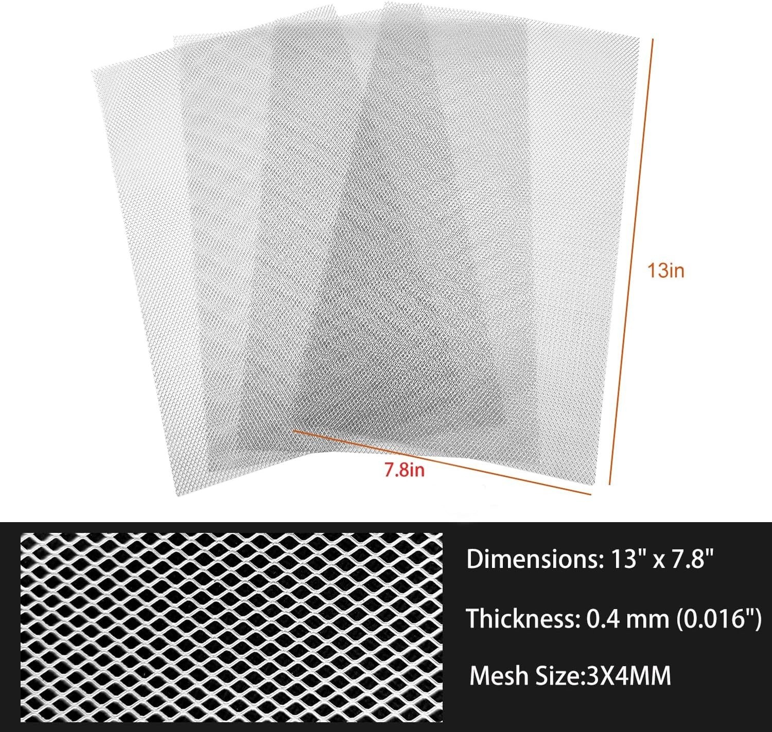 Durable Aluminum Mesh Bumper Inserts – 8x13in 4-Pack for Car Ventilation Needs