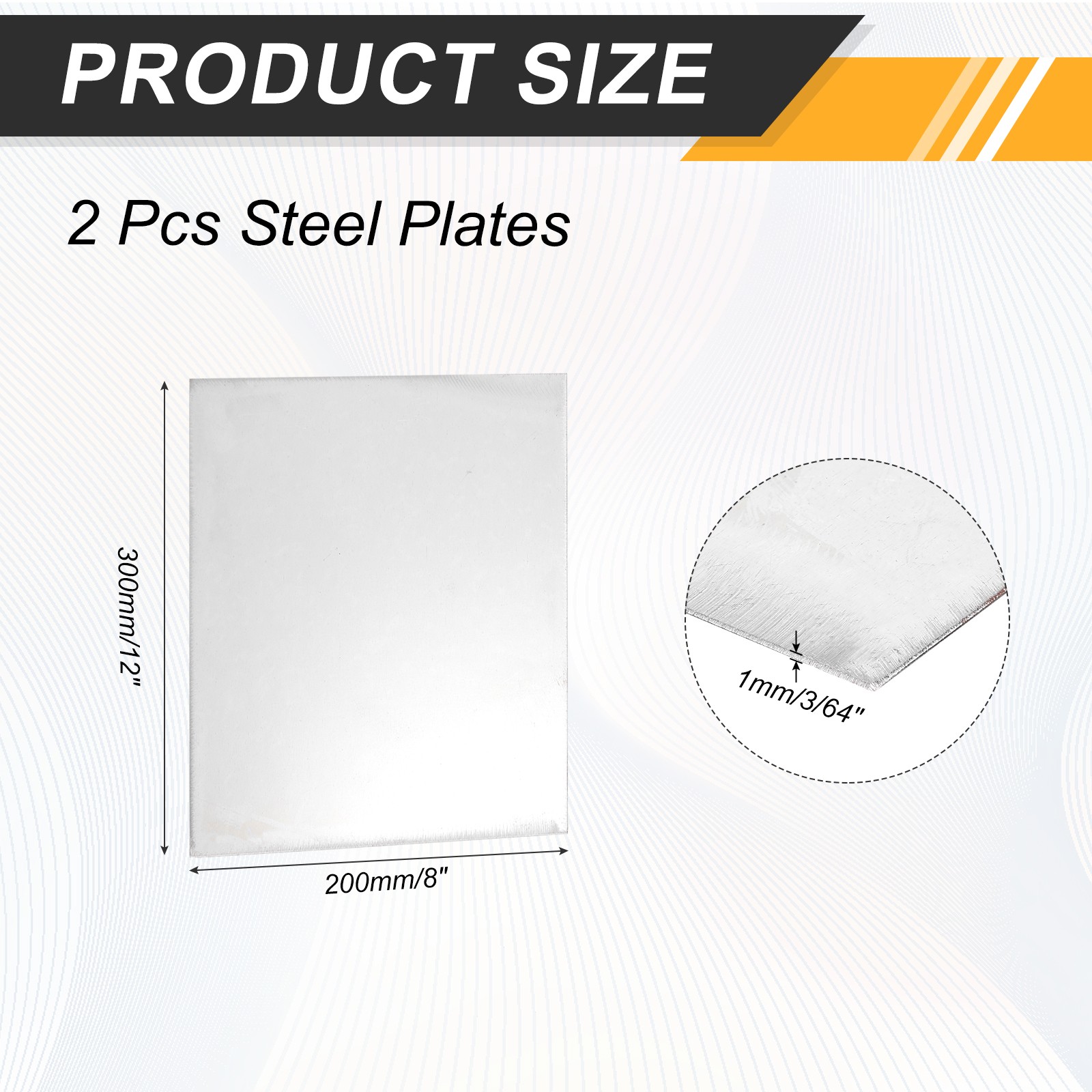 2 Pcs 3/64″ Hot Rolled Steel Sheets, 12″ x 8″ Steel Plate Base, Silver