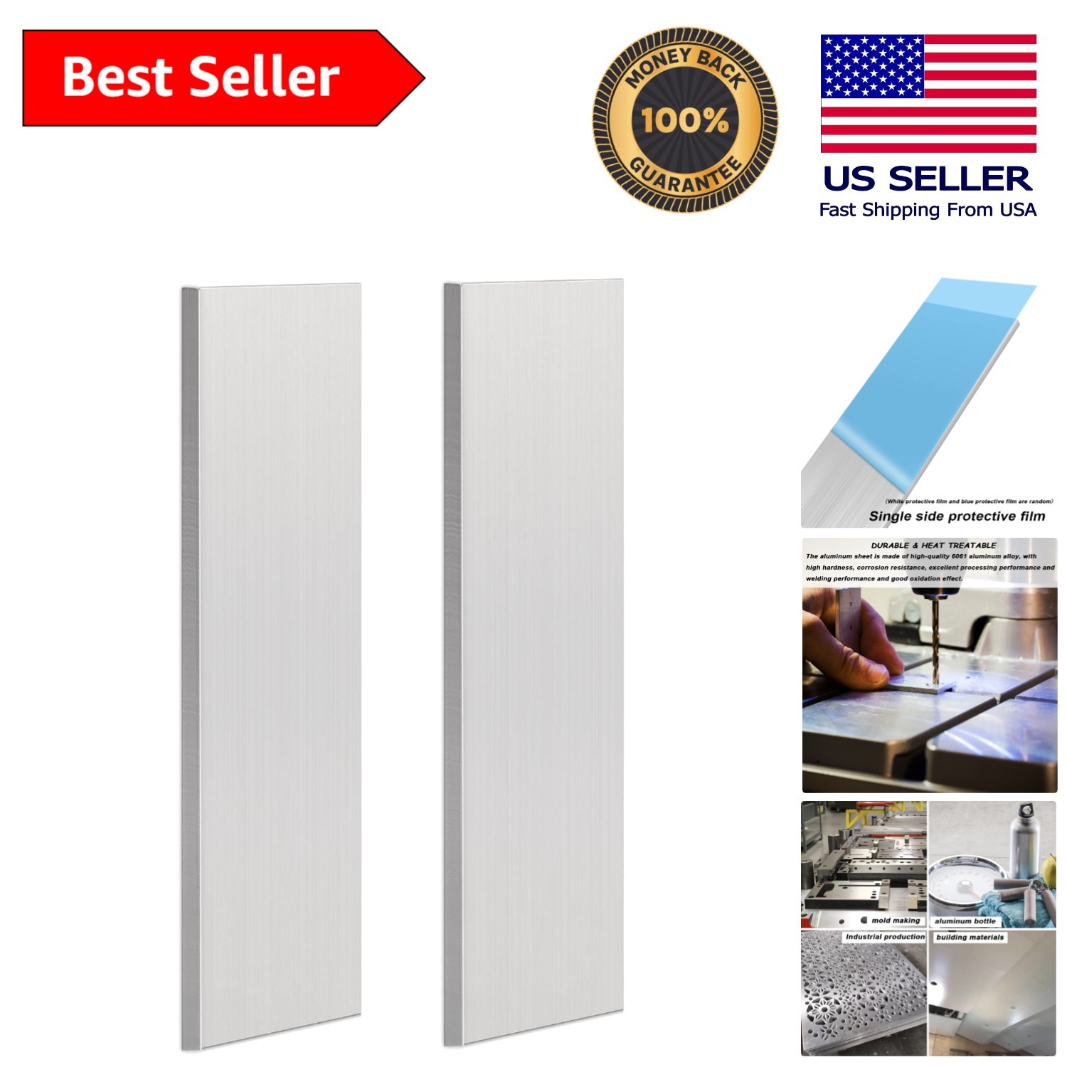 6061 Square Aluminum Bar, 1/8” x 2” x 12” – T6511 Grade, 2 Pcs