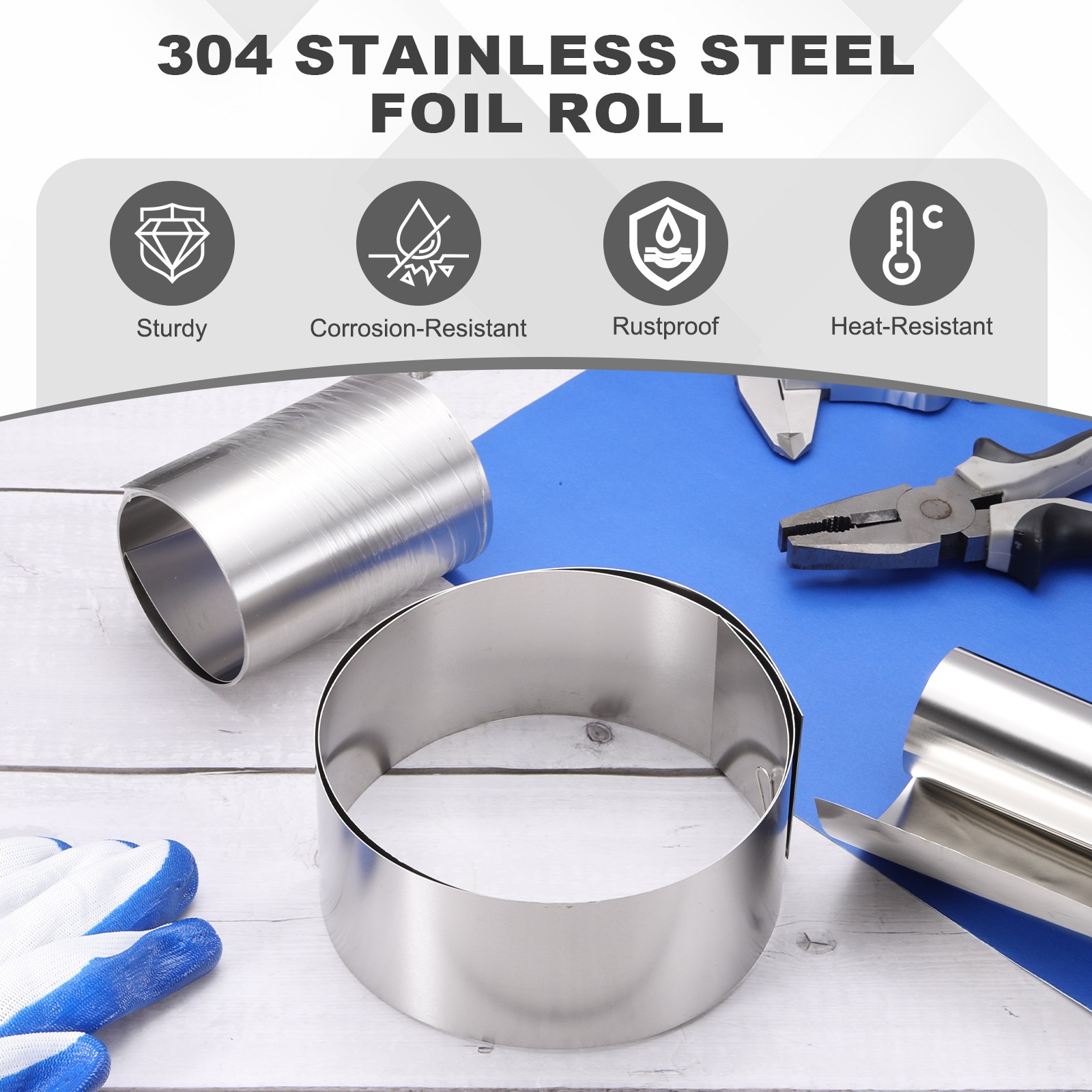 304 Stainless Steel Foil Roll 0.8mm x 20mm x 1m Metal Strip Sheet Silver Tone