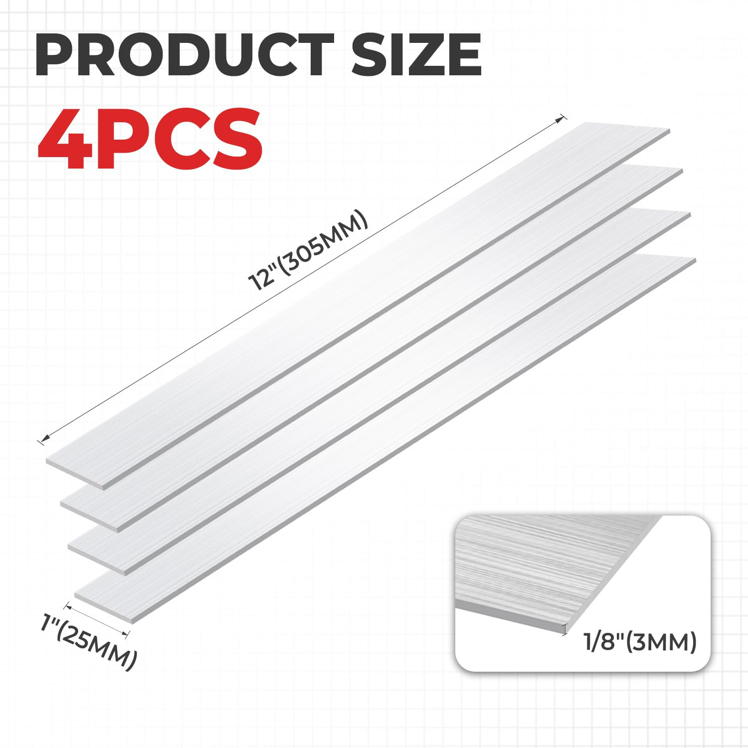 6061 Aluminum Flat Bar, 1/8″ X 1″ X 12″ Rectangle Aluminum Bar Stock, T6511 Soli