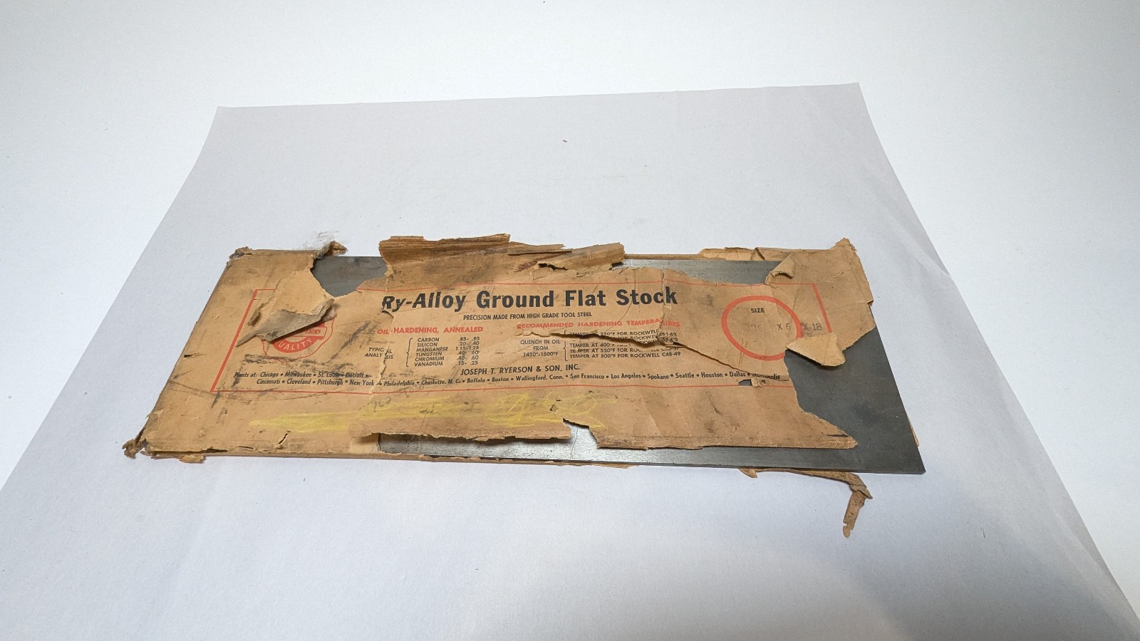 Simonds Red Streak O2-Type Oil Hardening Ground Tool Steel 5/16 x 3 x 18 NOS USA