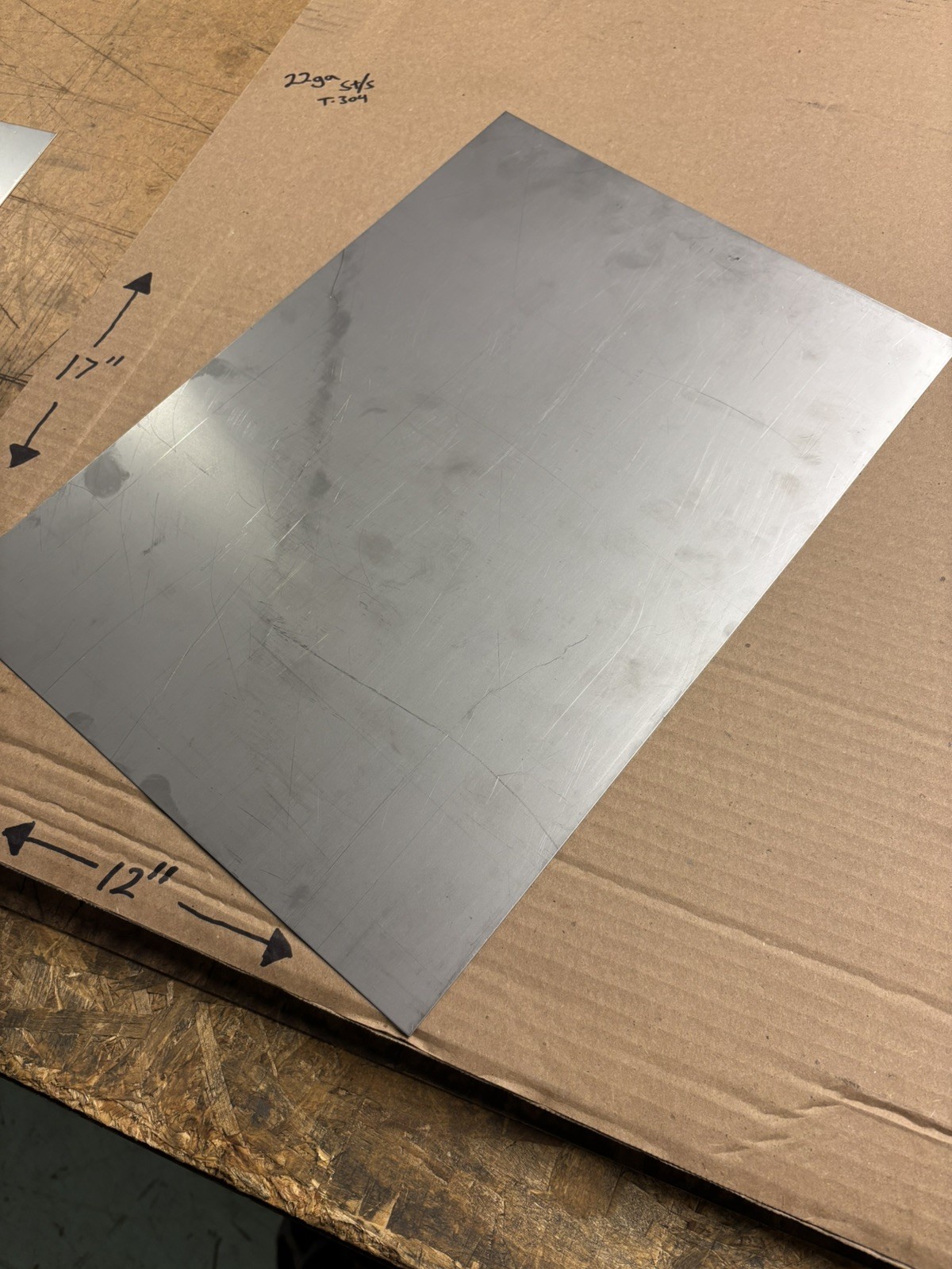 22 Gauge (0.032” Thick) T-304 Stainless Steel Sheet Metal – 12” x 17” – New