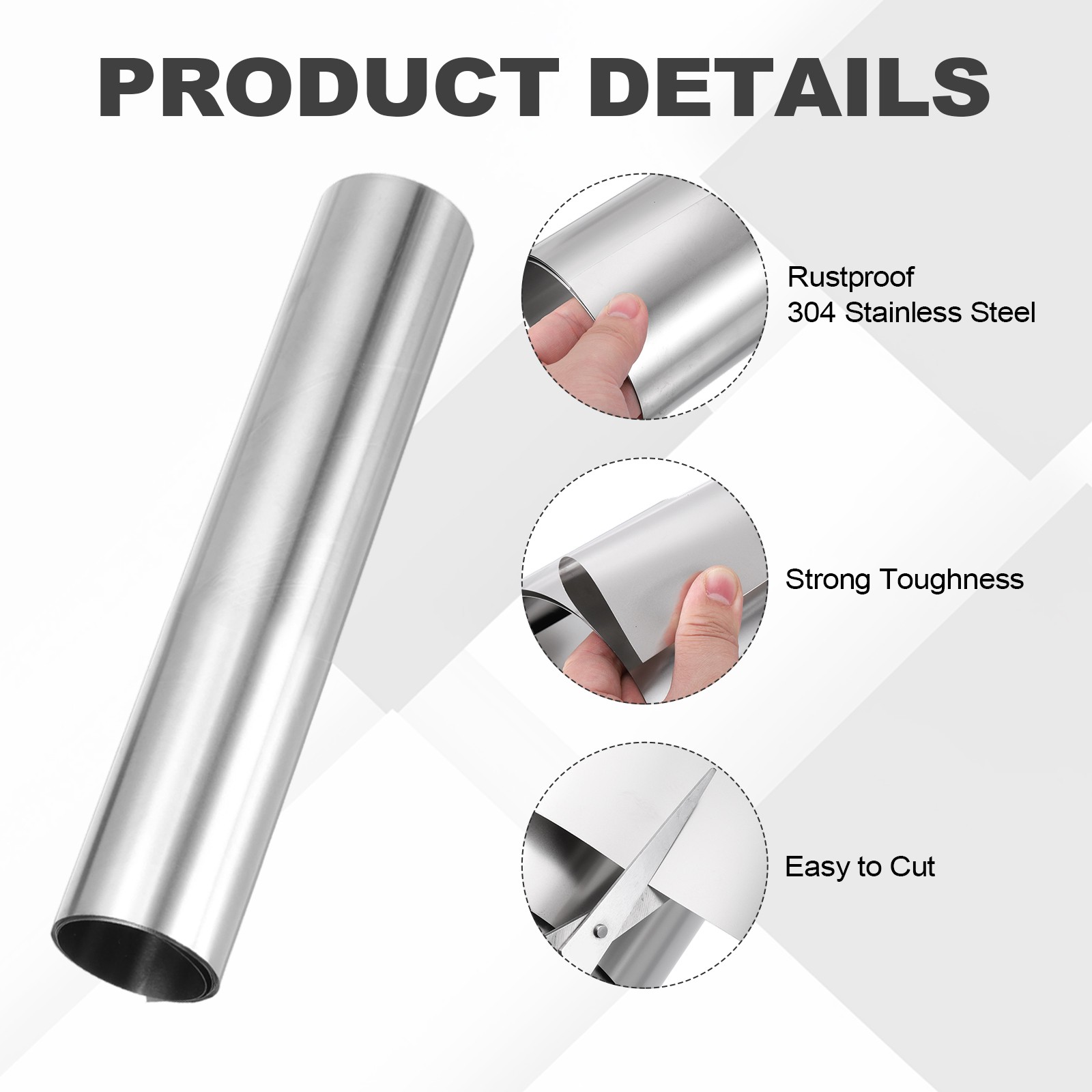 304 Stainless Steel Foil Roll 0.1mm x 150mm x 1m Metal Strip Sheet Silver Tone