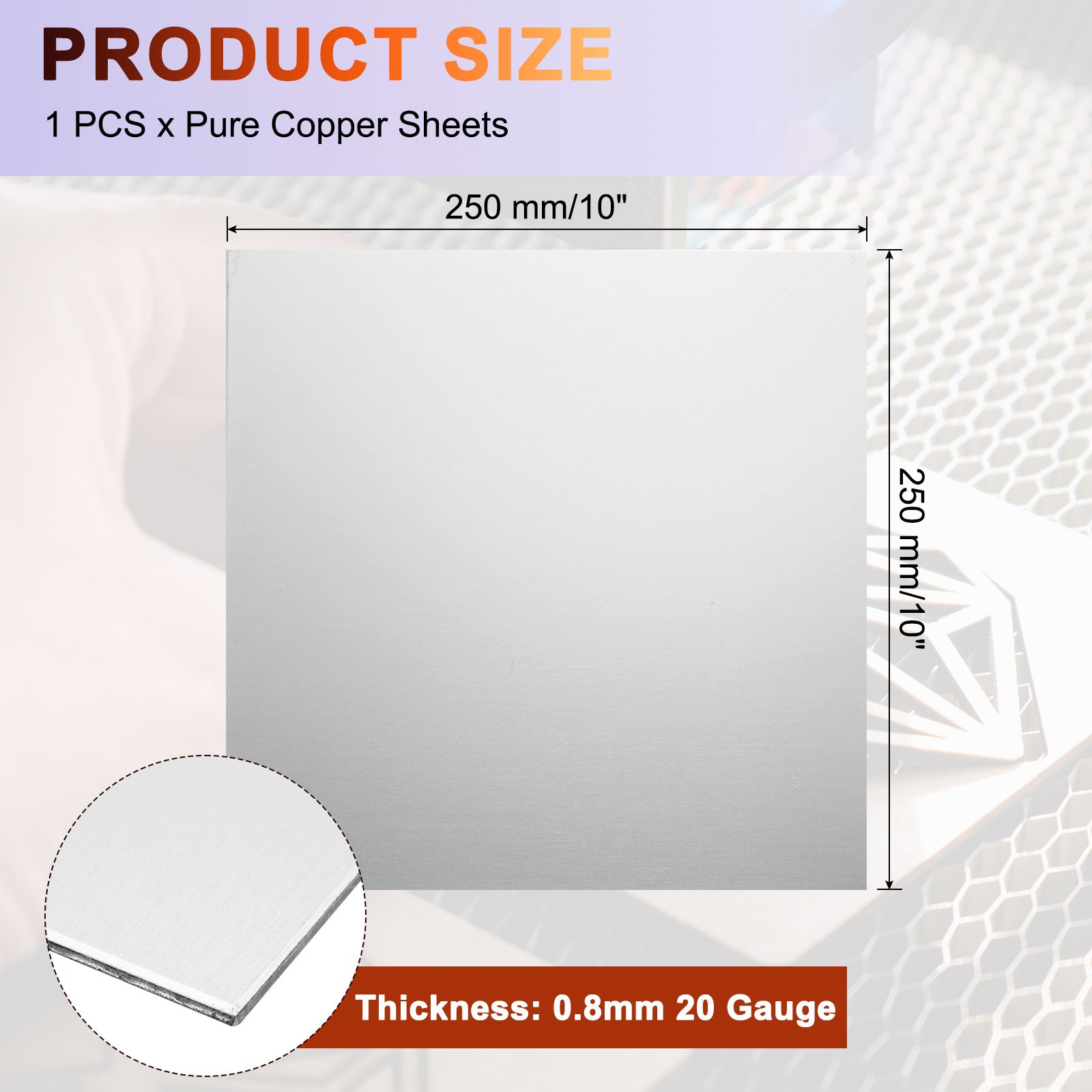 304 Stainless Steel Sheet Plate 10″ x 10″ 20 Gauge (0.8mm) with Glove Silver