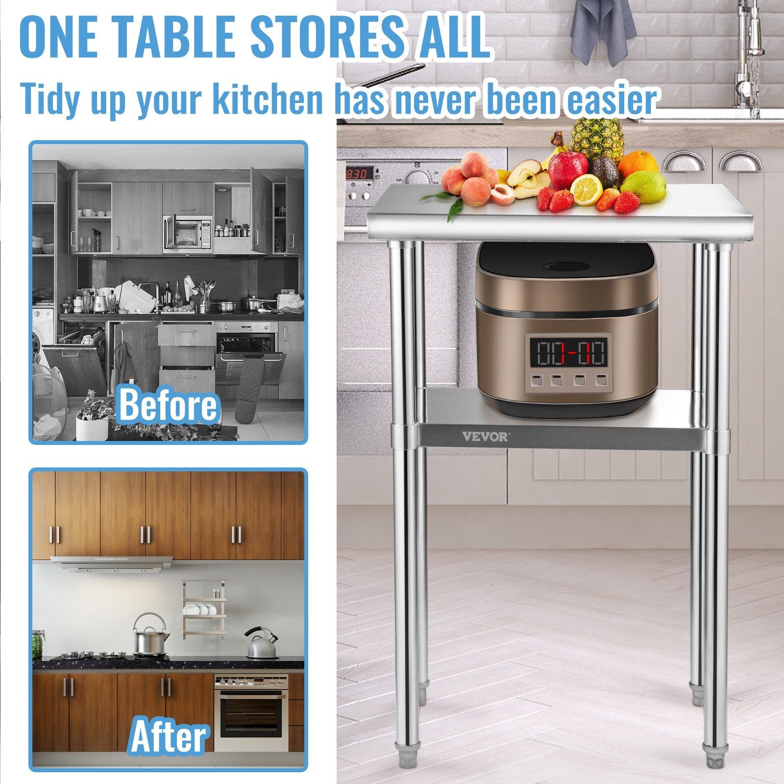 Industrial 24x18x36in Stainless Steel Food Prep Bench 600lb Max Weight