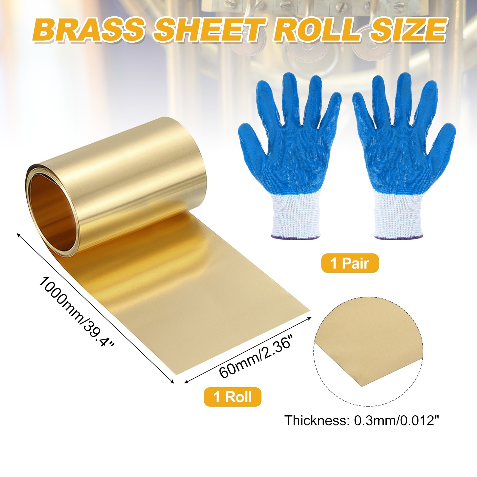 Brass Sheet Roll, 0.012 x 2.36 x 39.4 Inch H62 Thin Brass Foil Strip Plate Shim