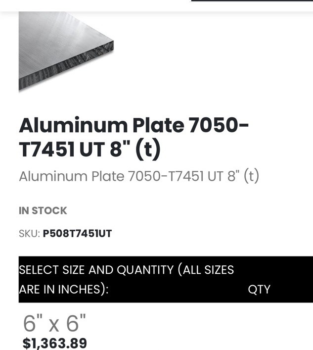 7050 T7451 Kaiser Select Aerospace Aluminum Plate .375”x6”x8”