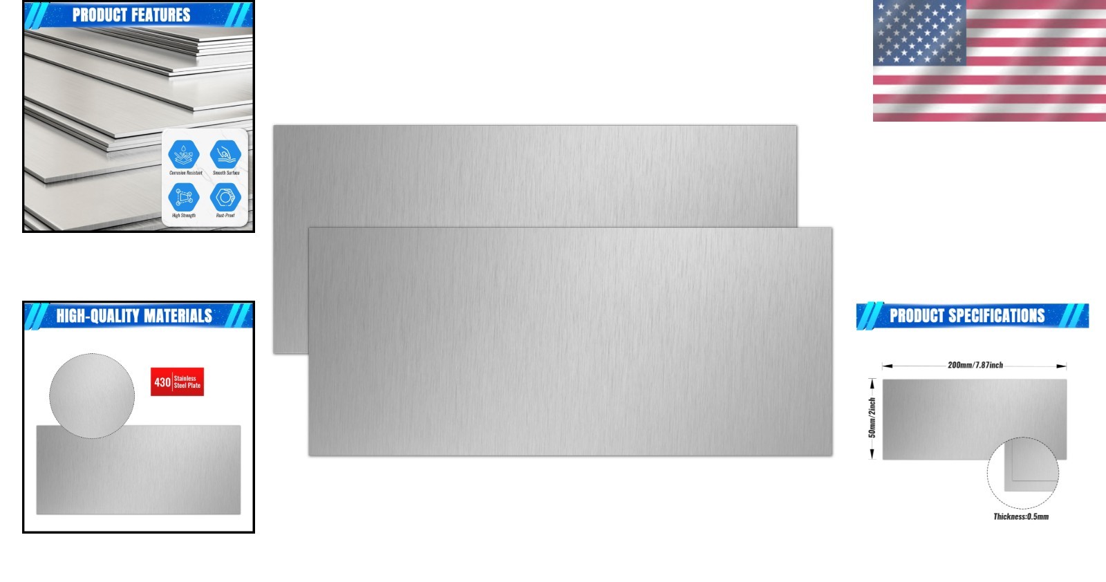 2 Pack Corrosion-Resistant 0.5mm Stainless Steel Plates for Crafts & Repairs