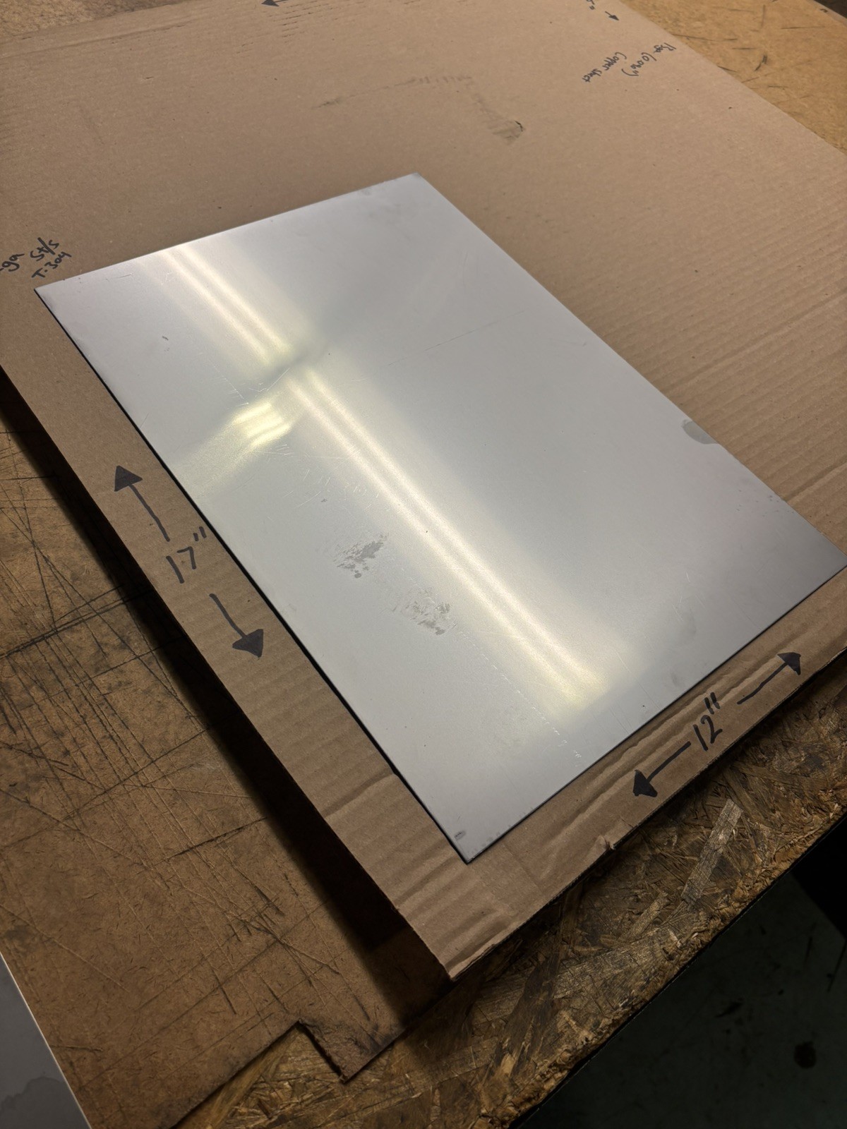 22 Gauge (0.032” Thick) T-304 Stainless Steel Sheet Metal – 12” x 17” – New
