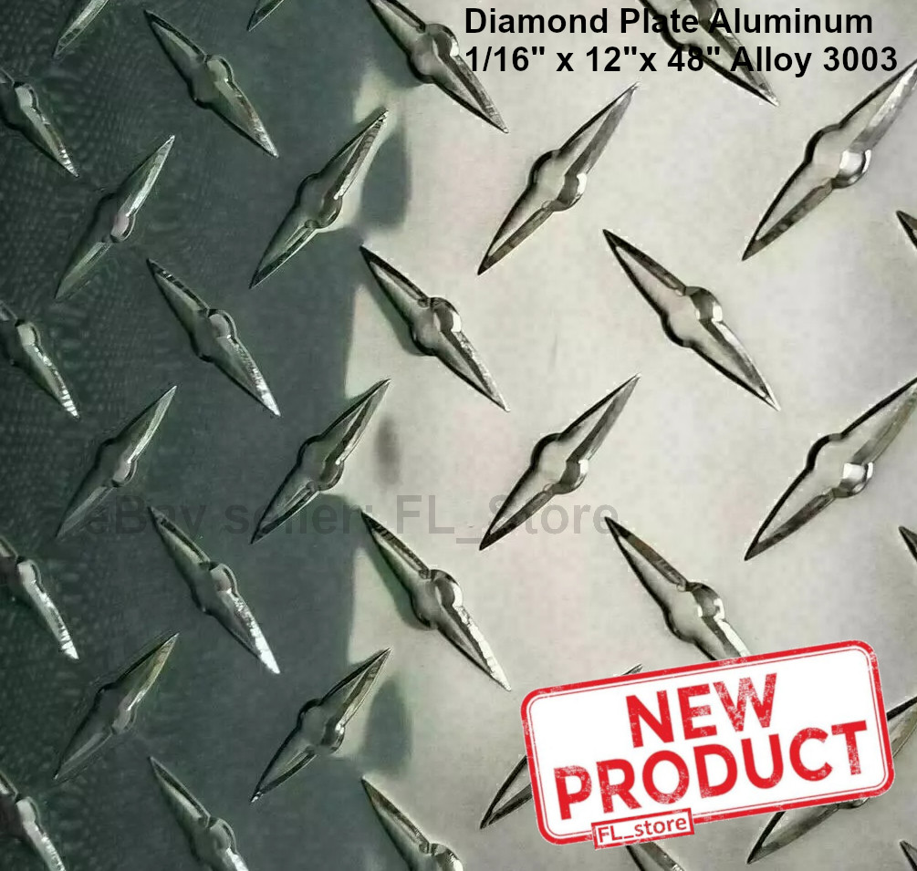 1/16″ Thick Diamond Plate 12″ Wide x 48″ Long Polished Aluminum Alloy 3003 NEW
