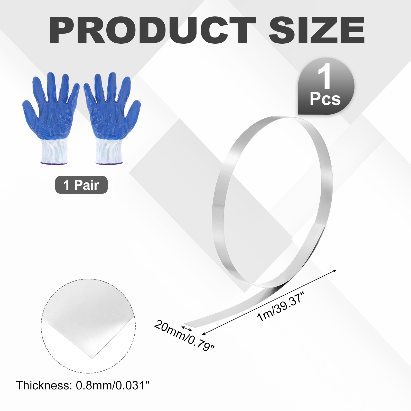 304 Stainless Steel Foil Roll 0.8mm x 20mm x 1m Metal Strip Sheet Silver Tone