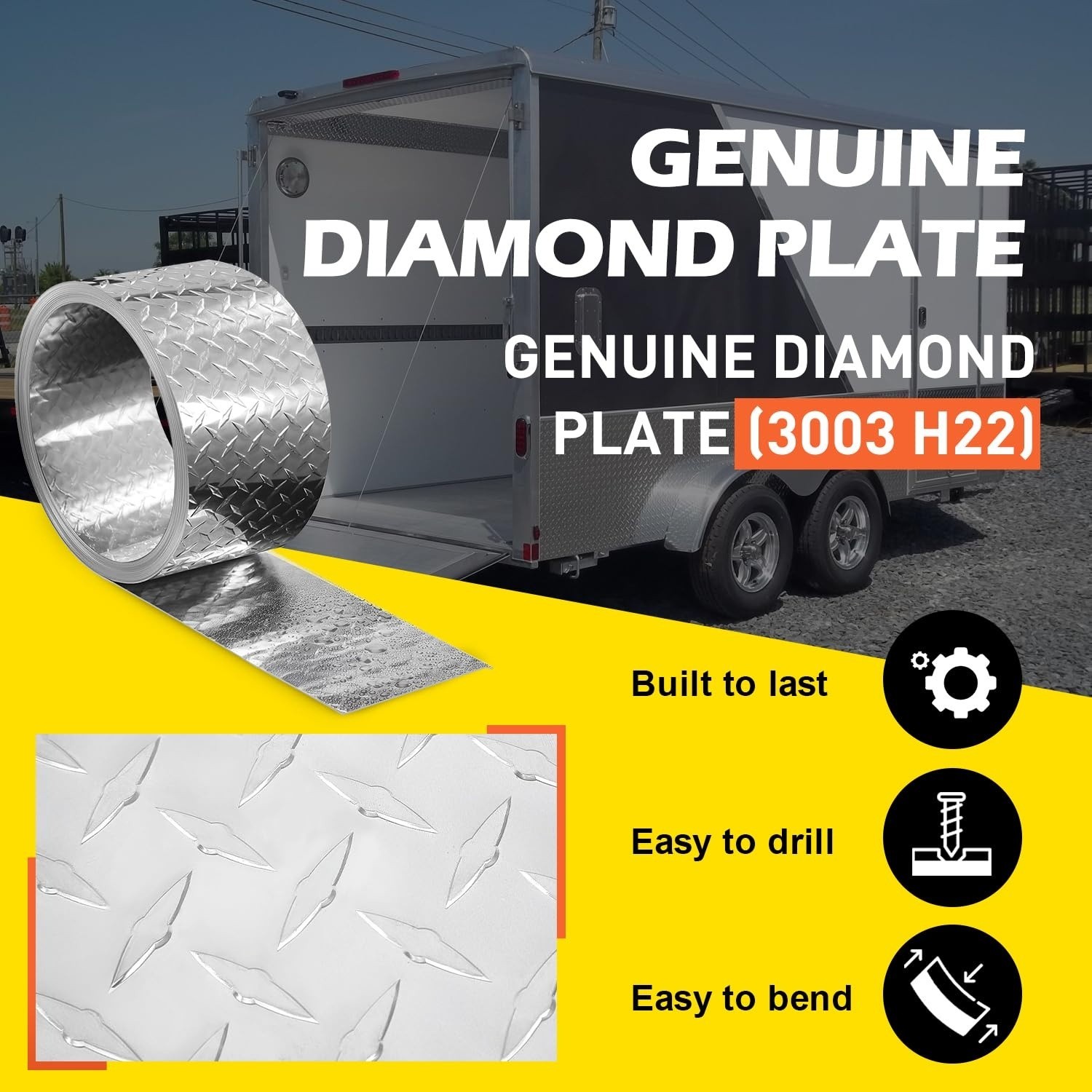 Diamond Plate Aluminum Sheet – 3003 H22, 17GA 0.045″ Thick, Heavy-Duty Aluminum