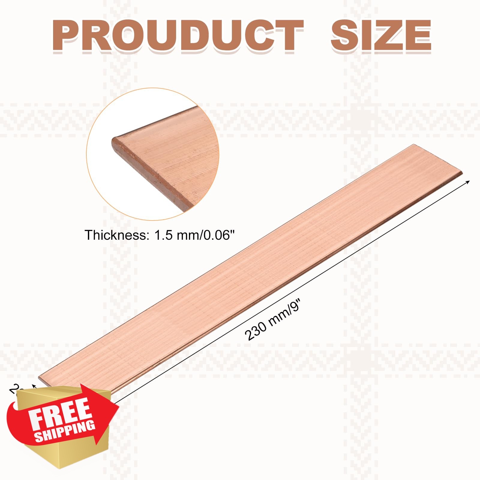 uxcell 1/16″x0.8″x9″ Copper Flat Bar Bus Stock