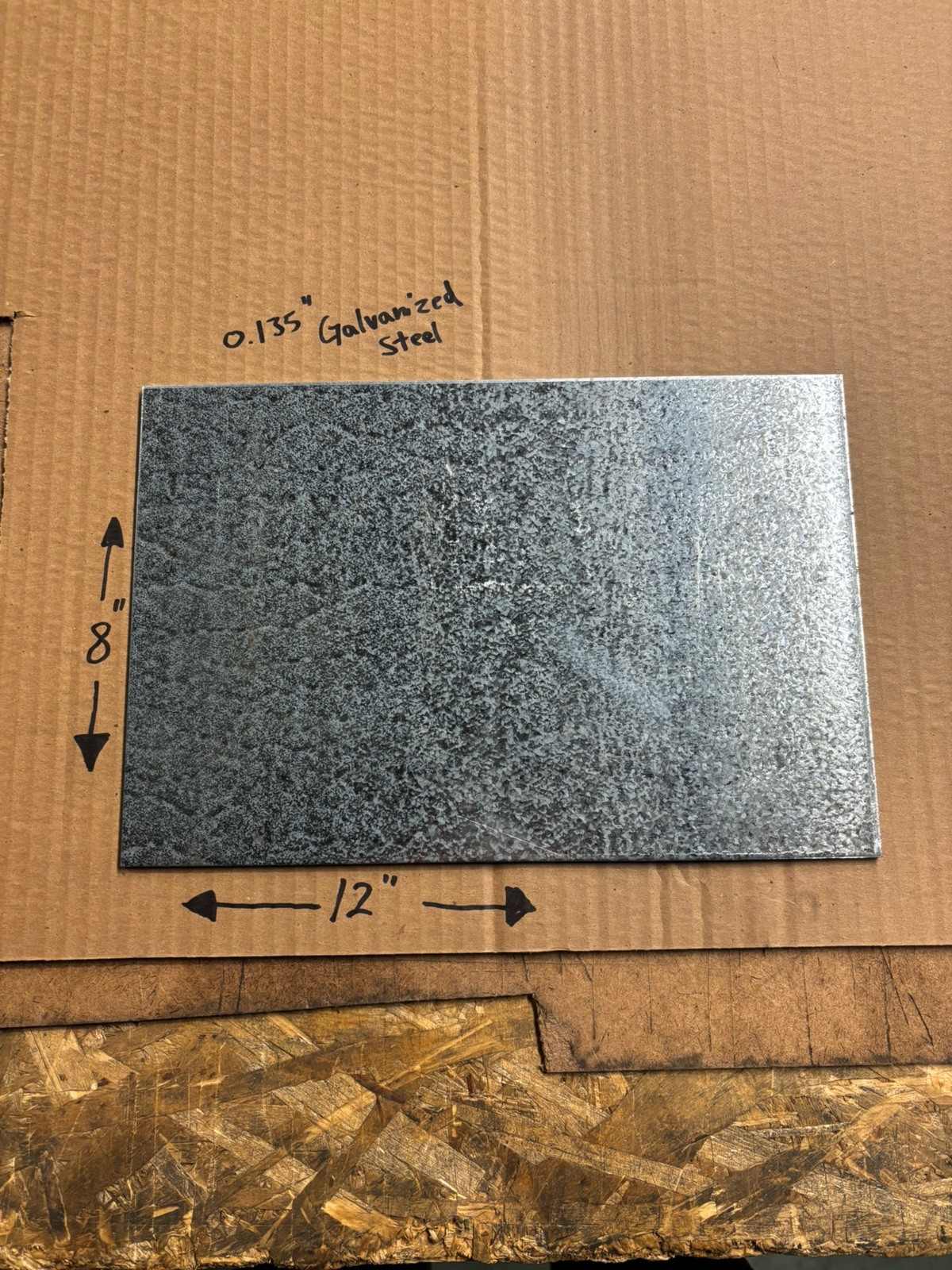 0.135” Thick Galvanized Steel Sheet Metal – 8” x 12” – New