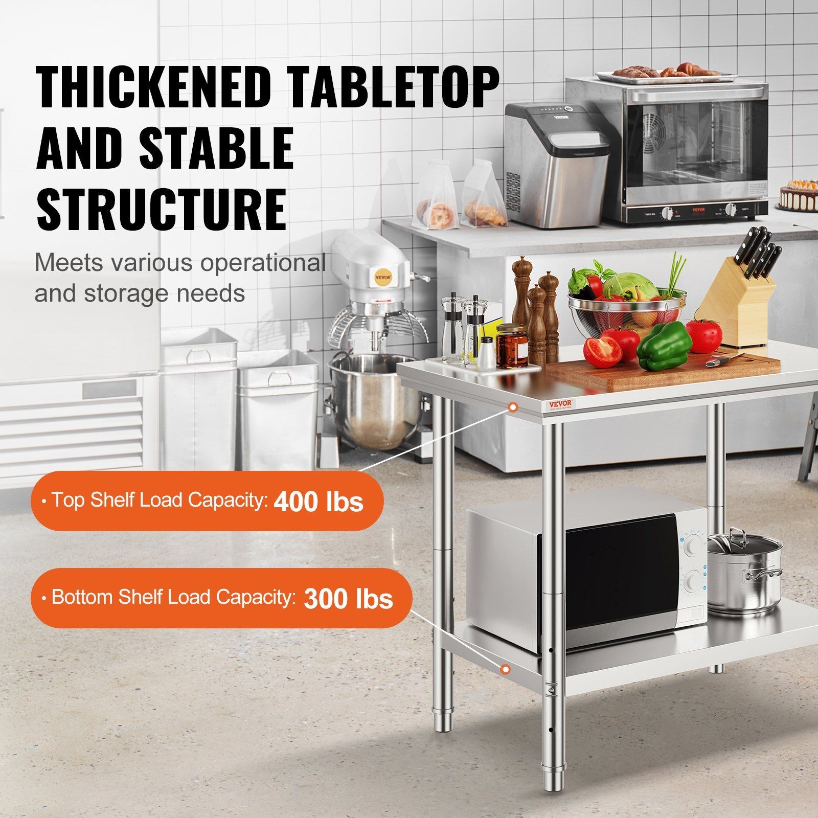 Durable 35x24x31in 700lb Stainless Steel Work Bench Three Level Fit