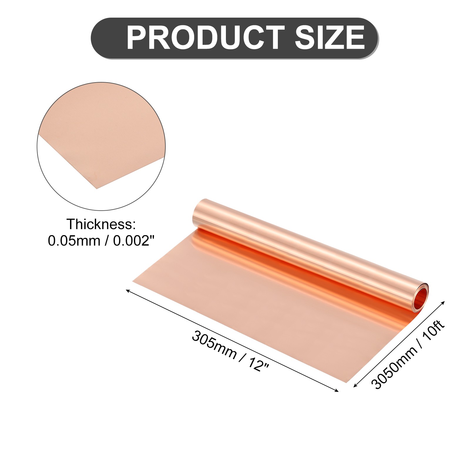 Pure Copper Sheet Roll, 0.05mm 29Ga Thick T2 10Ft x 8in Copper Strip for Craft