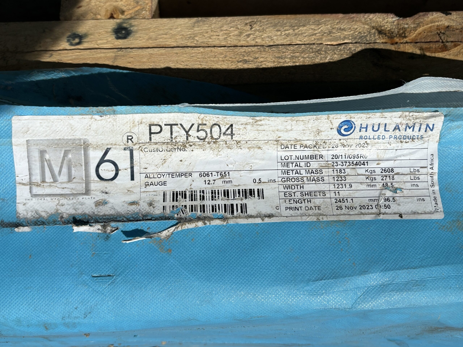 6061-T651 Aluminum Plate .500″ x 48″ x 96″ sheet machining laser cut parts