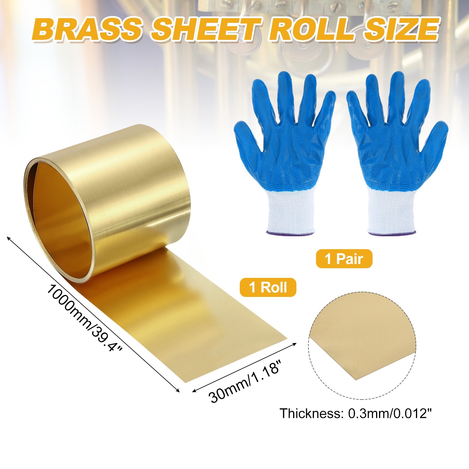 Brass Sheet Roll, 0.012 x 1.18 x 39.4 Inch H62 Thin Brass Foil Strip Plate Shim