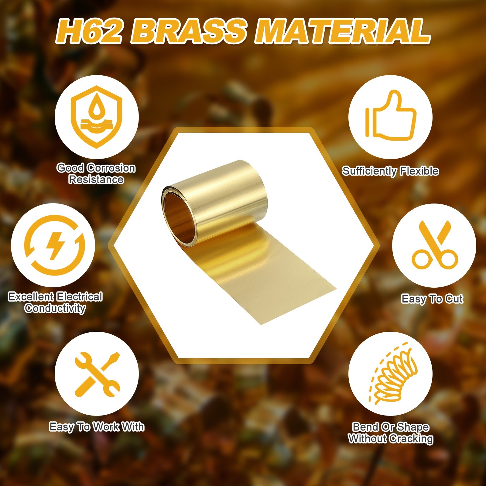 Brass Sheet Roll, 0.012 x 1.97 x 39.4 Inch H62 Thin Brass Foil Strip Plate Shim