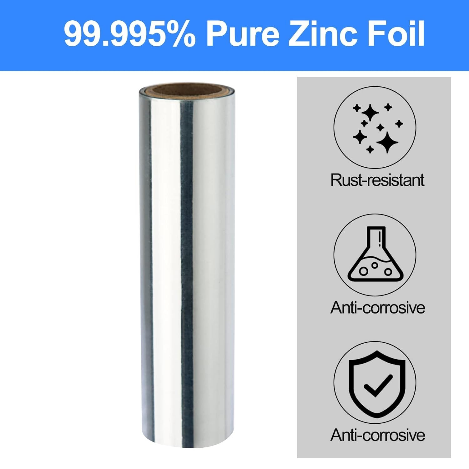 High Purity Zinc Foil, Pure Zn Sheet Plate Metal 0.07x100x1000mm, White