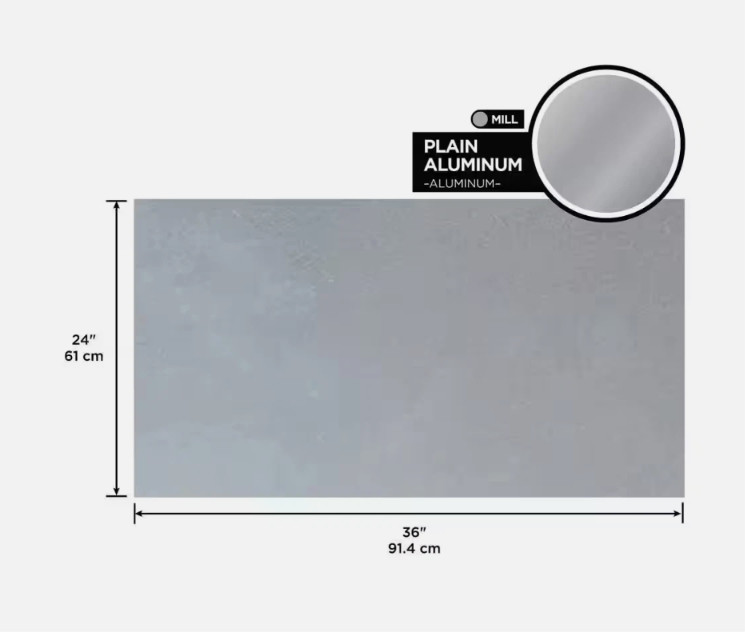 Plain Aluminum Sheet in Silver 24 In. X 36 In Strong Lightweight No Rust