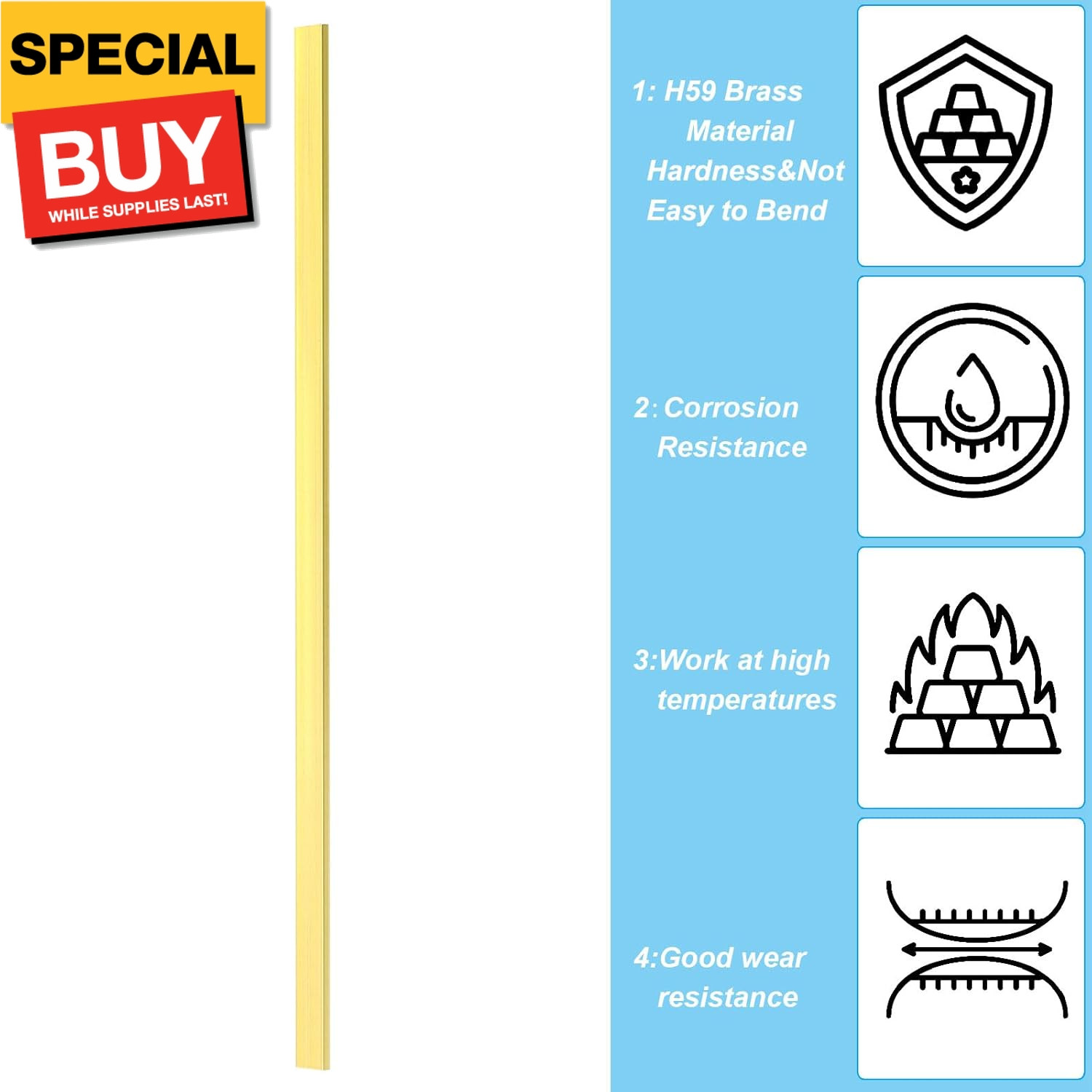 1/8 x 1/2 x 12″ H59 Brass Flat Bar, 2 Pcs Solid Flat Mill Stock for Crafting Mai