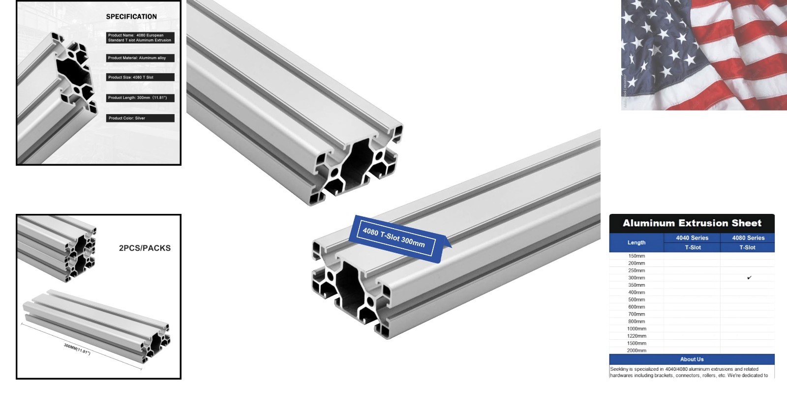 2Pack 4080 T Slot Aluminum Extrusion 300mm Silver Extruded Aluminum Profile 4…