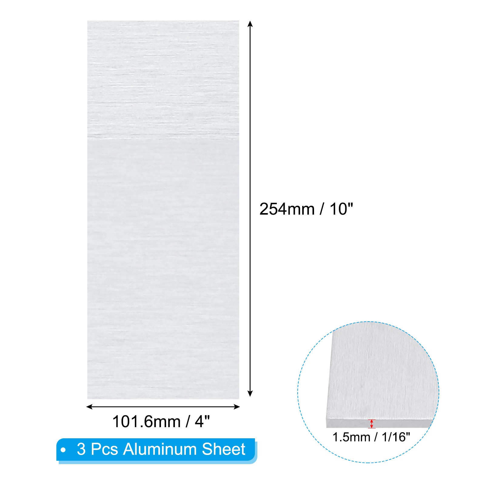 6061 T651 Aluminum Sheet Metal 4 x 10 x 1/16(0.0625″) Inch 3Pcs, Flat 1.5MM
