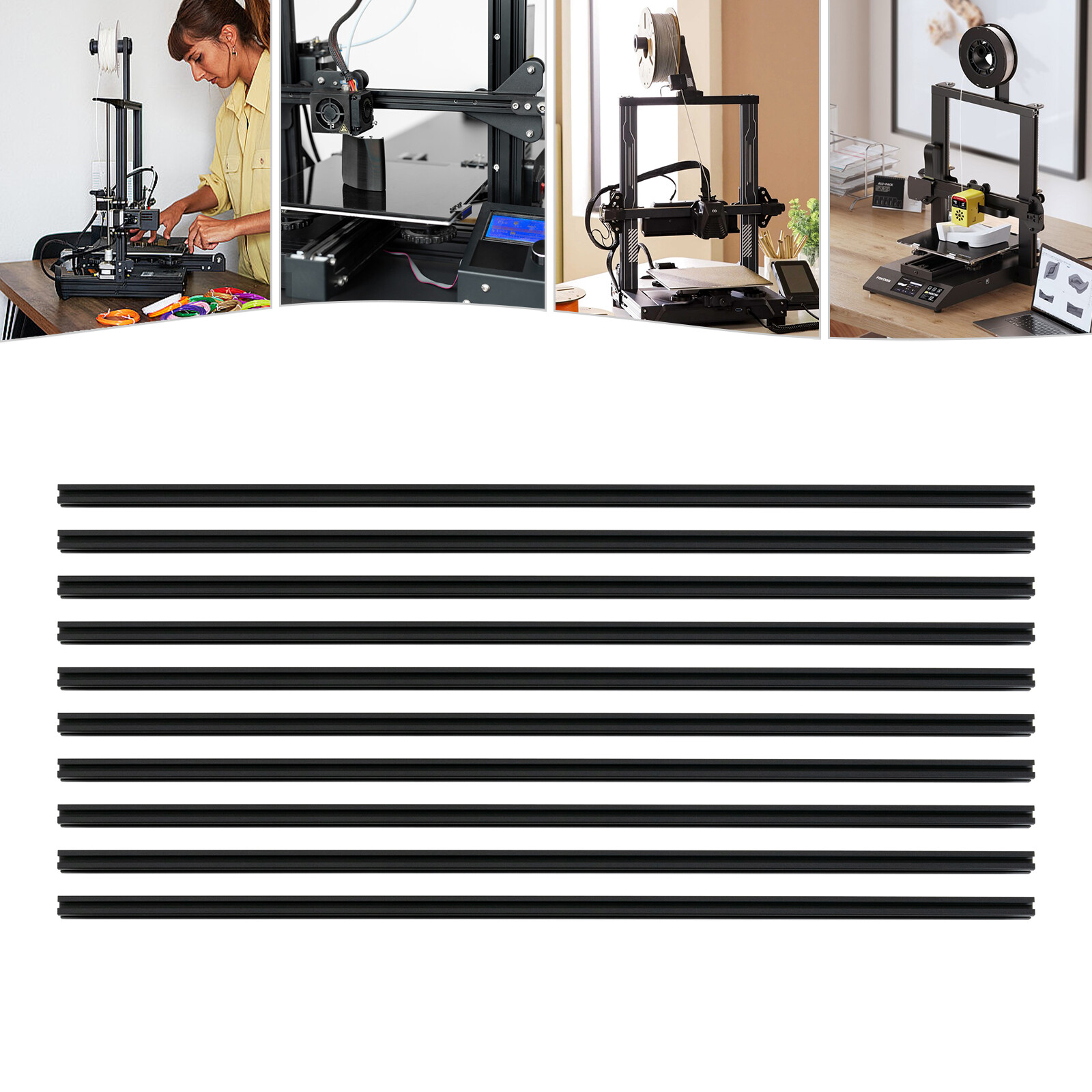 10Pcs 6063 Aluminum Extrusion Kit Black T-Slot For CNC 3D Printer 20*20*1000mm