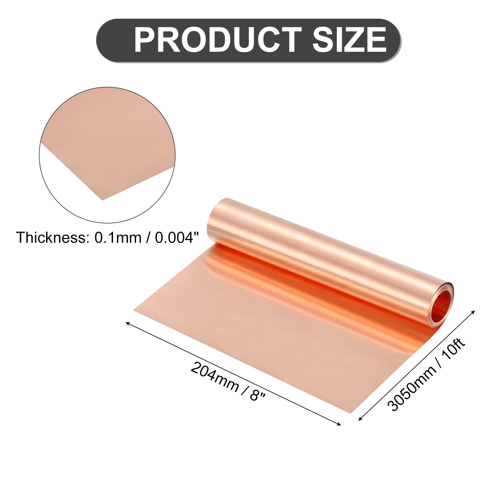 Pure Copper Sheet Roll, 0.1mm 22Ga Thick T2 10Ft x 8in Copper Strip for Craft
