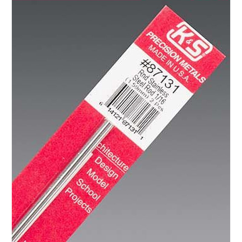 K&S 87131 Round Polished Stainless Steel Rod 1 L ft. x 1/16 Dia. in.