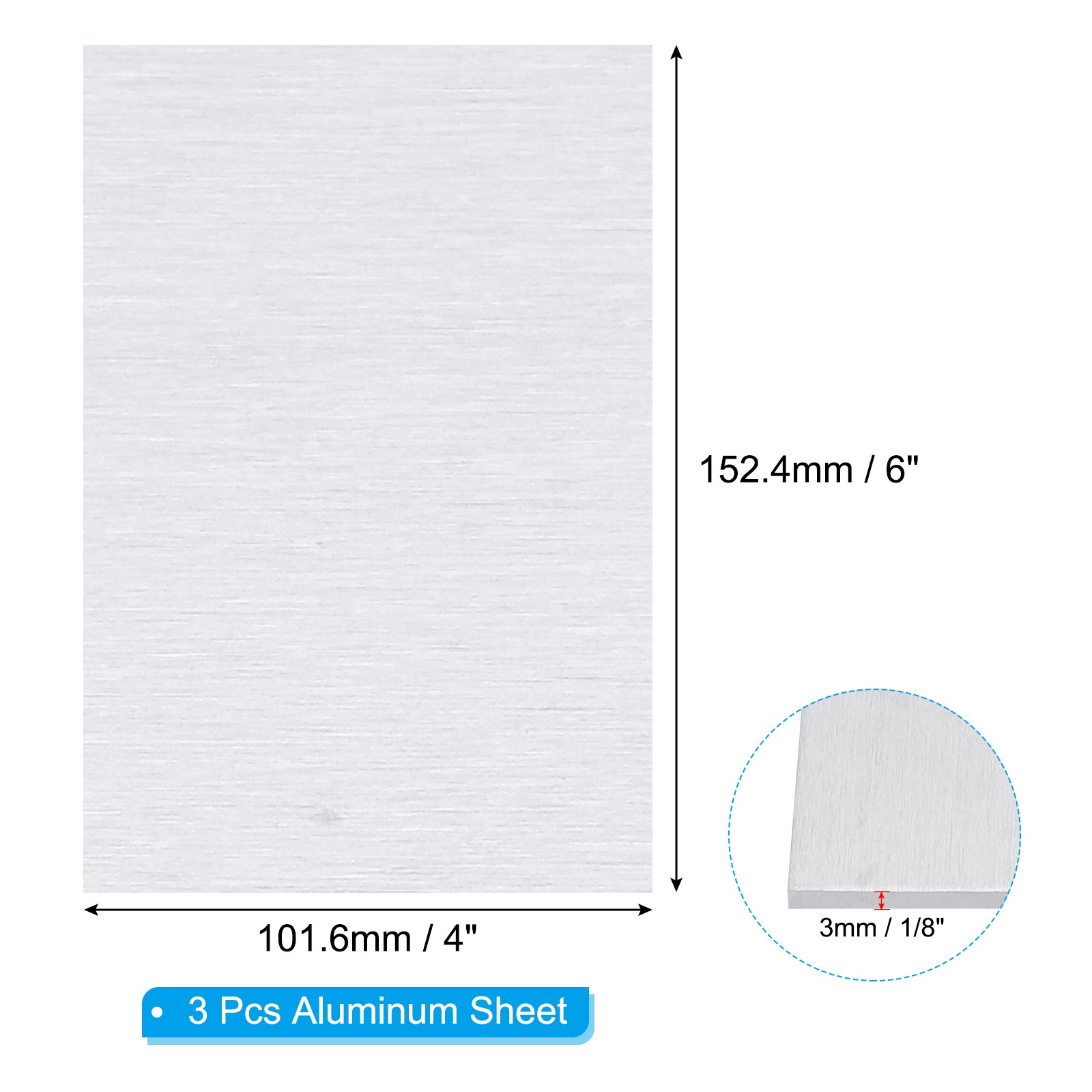 6061 T651 Aluminum Sheet Metal 4 x 6 x 1/8(0.125″) Inch 3Pcs, Flat 3MM