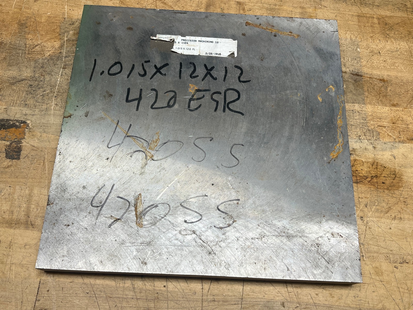 420 Stainless Steel SS ESR square flat bar stock 1 x 12 x 12 – 43 lbs