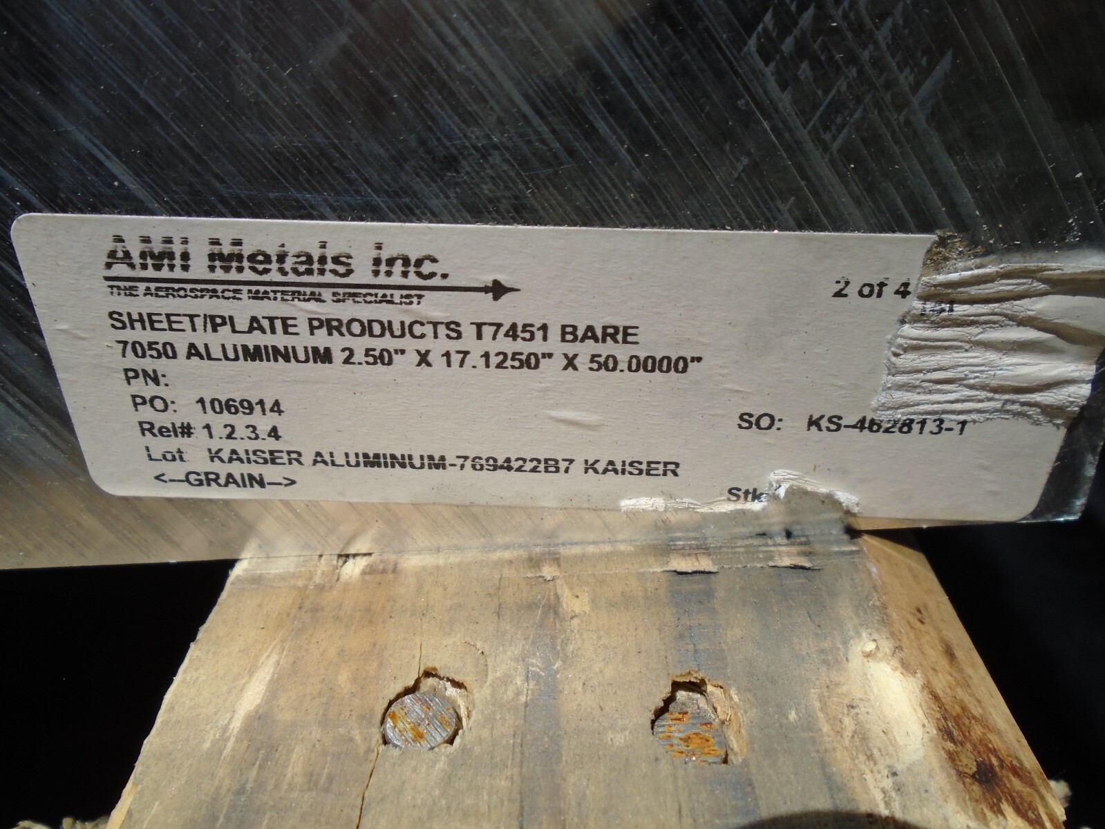 7050 T7451 Kaiser Select Aerospace Aluminum Plate 2.50″ x 17.1250 x 50.0000