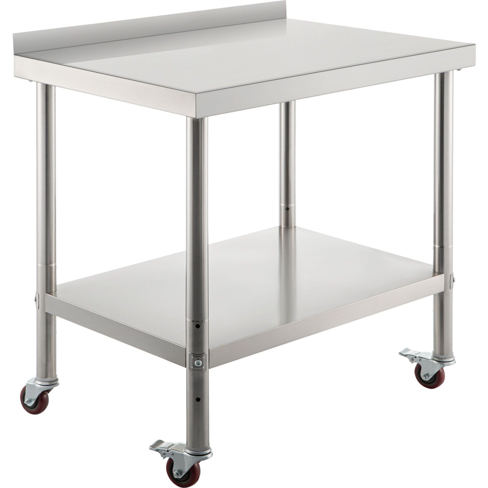 Stainless Steel Prep Table 30x24in, 440lbs Load, Adjustable Shelf & Casters
