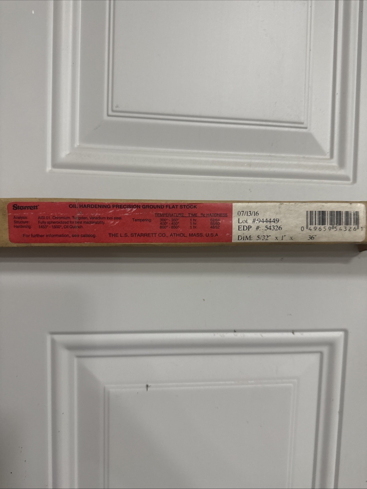 Starrett O-1 Oil Hardening Precision Ground Flat Stock – 5/32″ X 1″ X 36″
