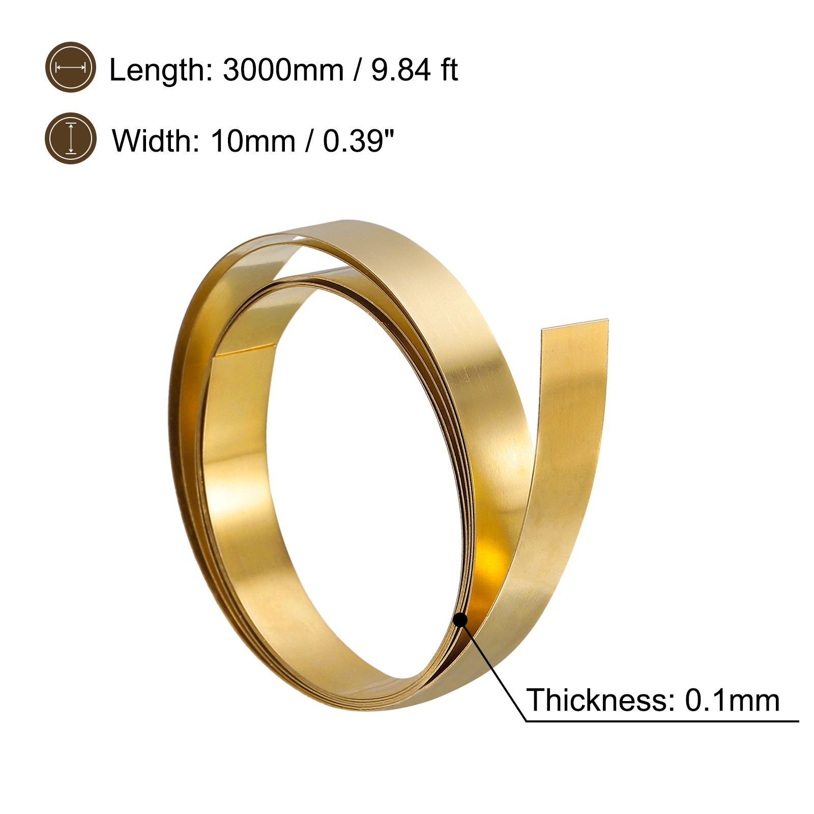3000mm x 10mm x 0.1mm Brass Sheet Roll Metal Foil Plate for DIY