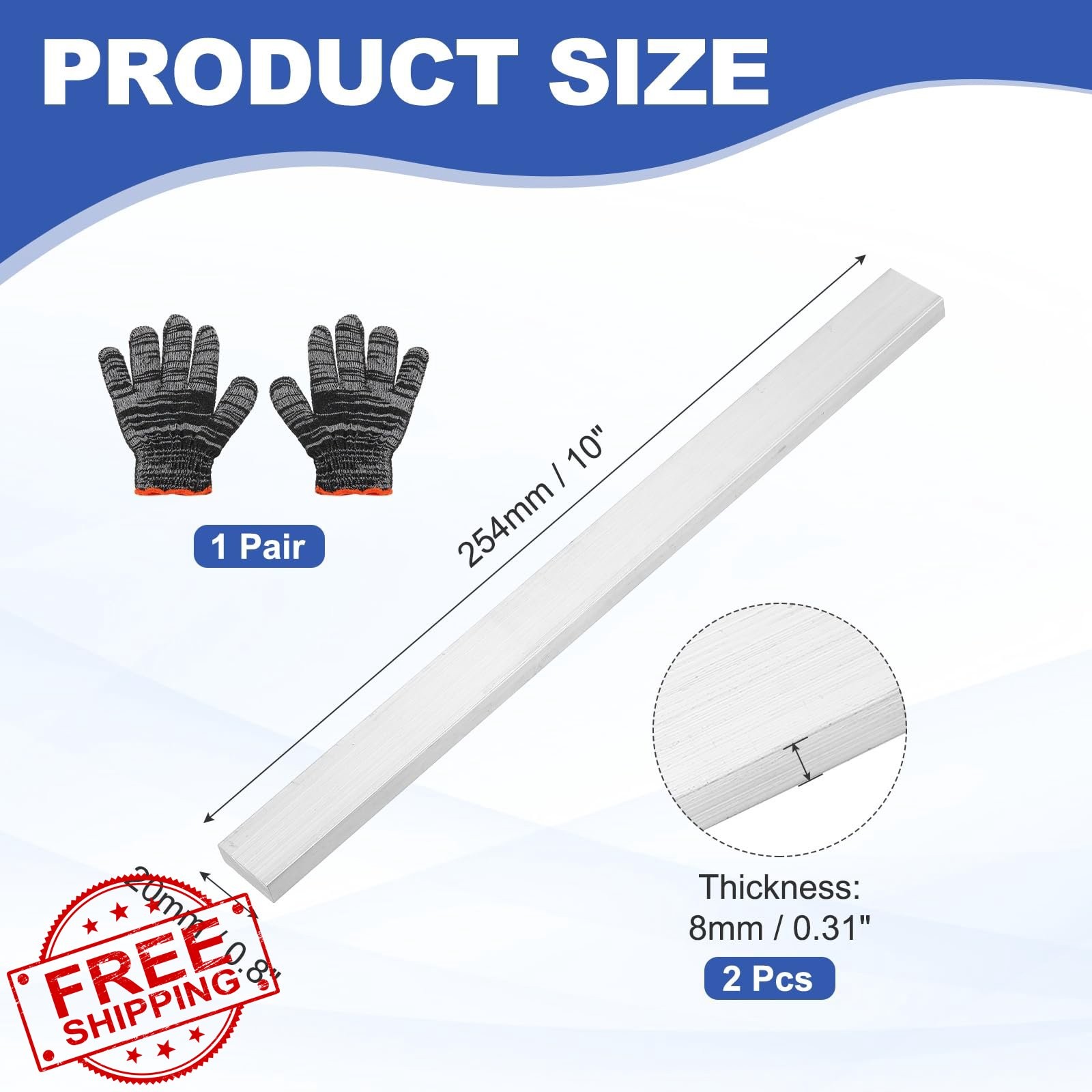 uxcell 2 Sets 0.31×0.8×10″ Aluminum Flat Bar 6061 T6511