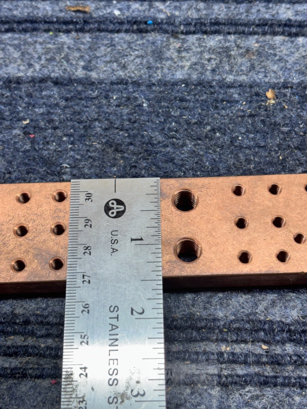 1/2″x 1-1/2″ COPPER BAR 10″ Bus Bar Threaded holes Unbranded (R1)