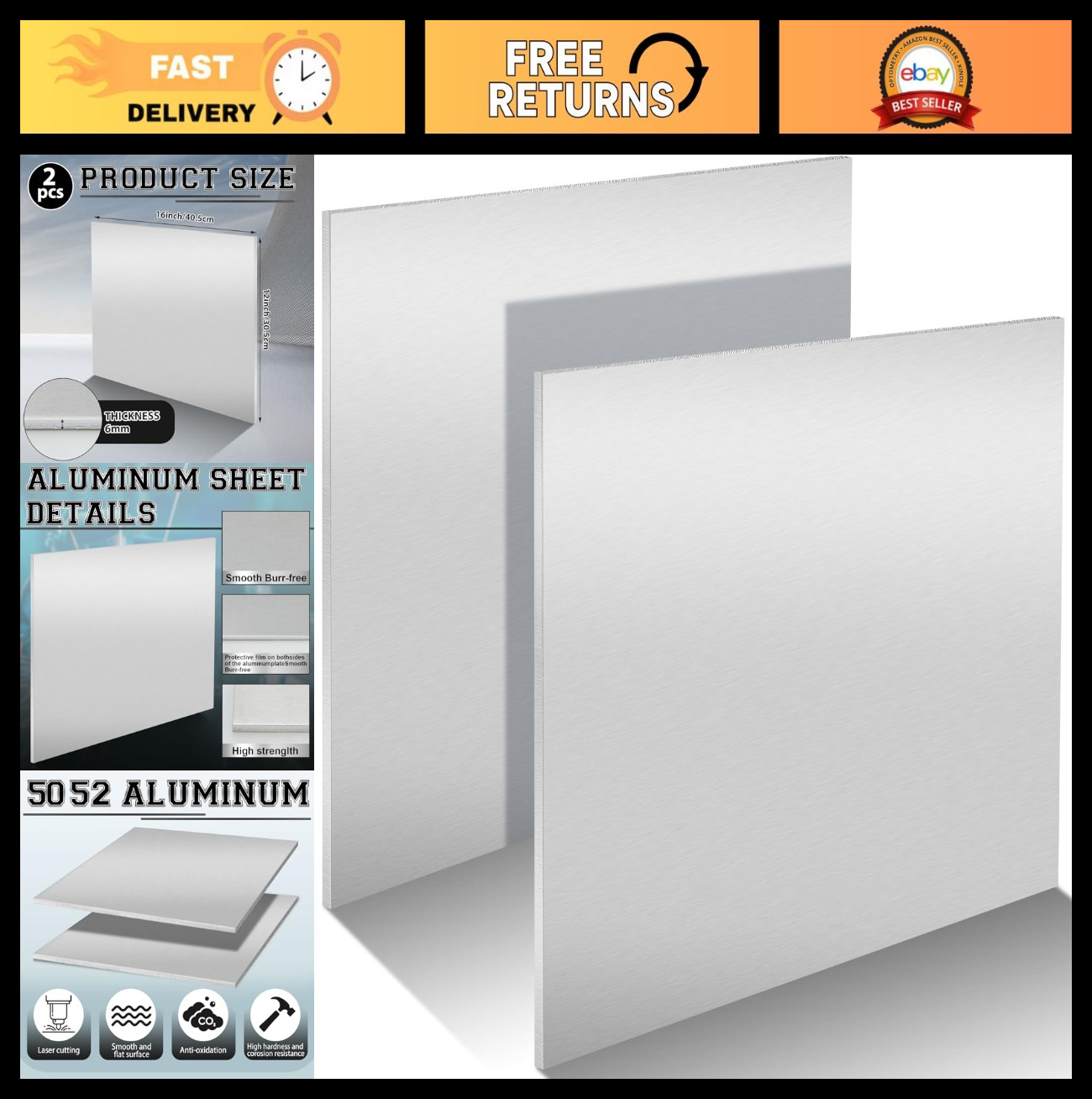 2 Pack 16″x12″ Aluminum Sheets 5052 Metal Plates 1/4″ Thick for DIY & Crafting