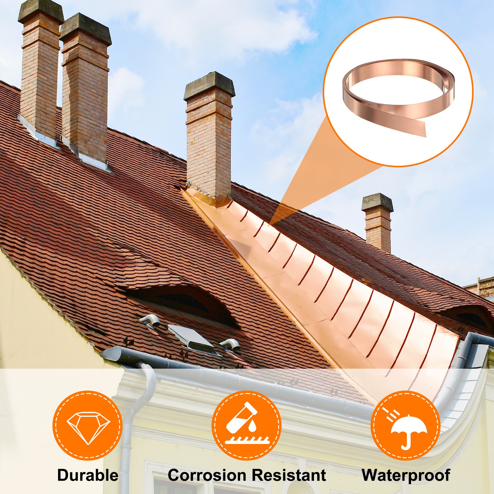 2pcs Copper Sheet Roll 0.1mm Thick Copper Flashing Strip (0.4″ Width x 3.28ft)