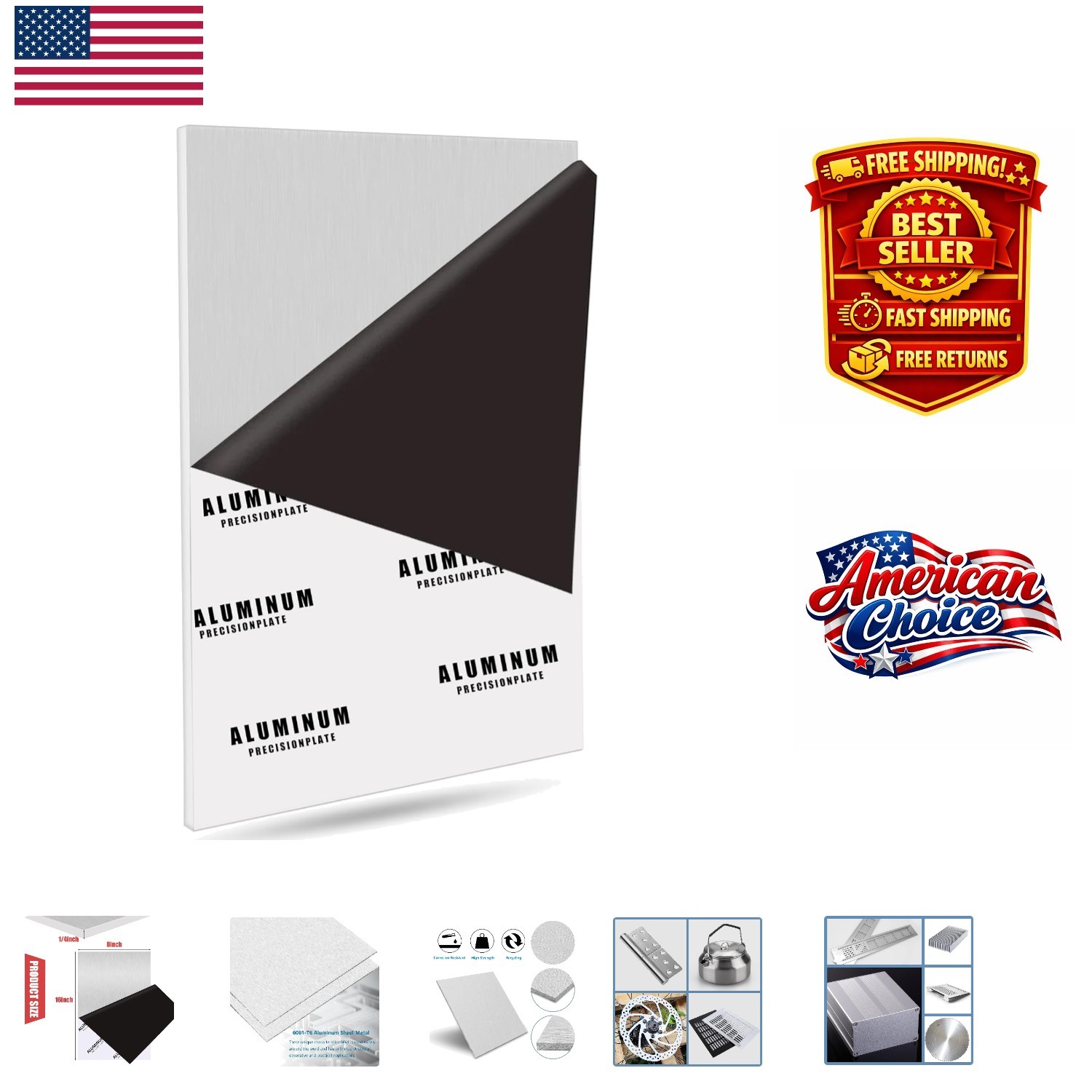 Versatile 6061 Aluminum Plate 8×16, 1/4in for DIY Projects – Corrosion Resistant