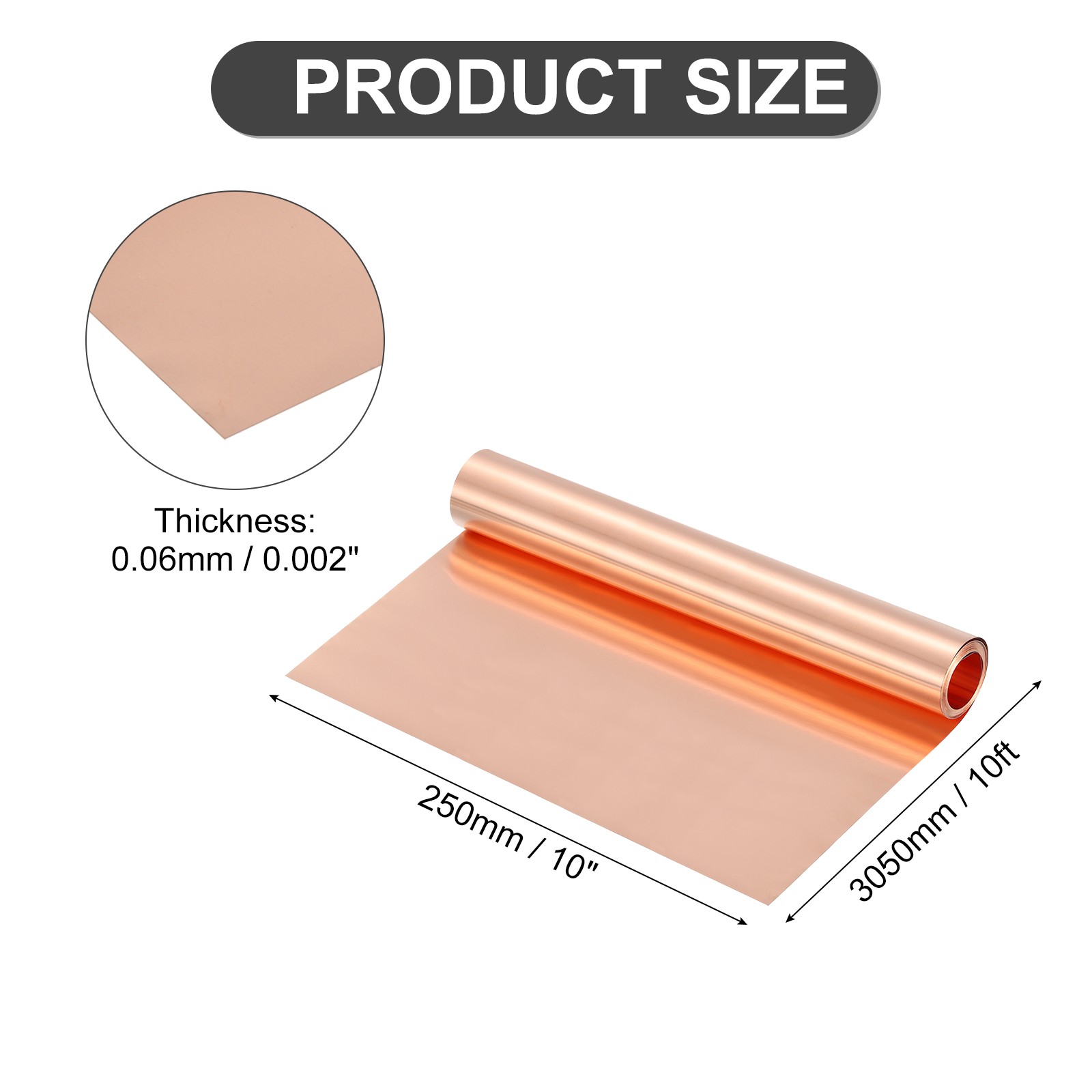 Pure Copper Sheet Roll, 0.05mm 29Ga Thick T2 10Ft x 10in Copper Strip for Craft