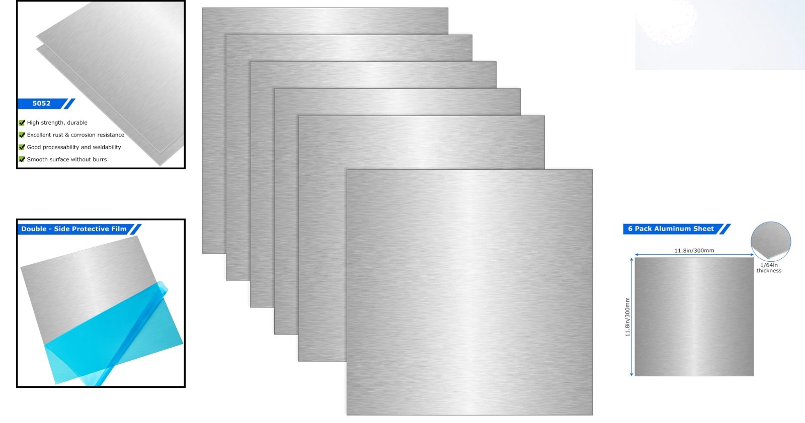 6 Pack 5052 Aluminum Sheets 11.8×11.8×0.02” – Precise, Durable for Crafting &…
