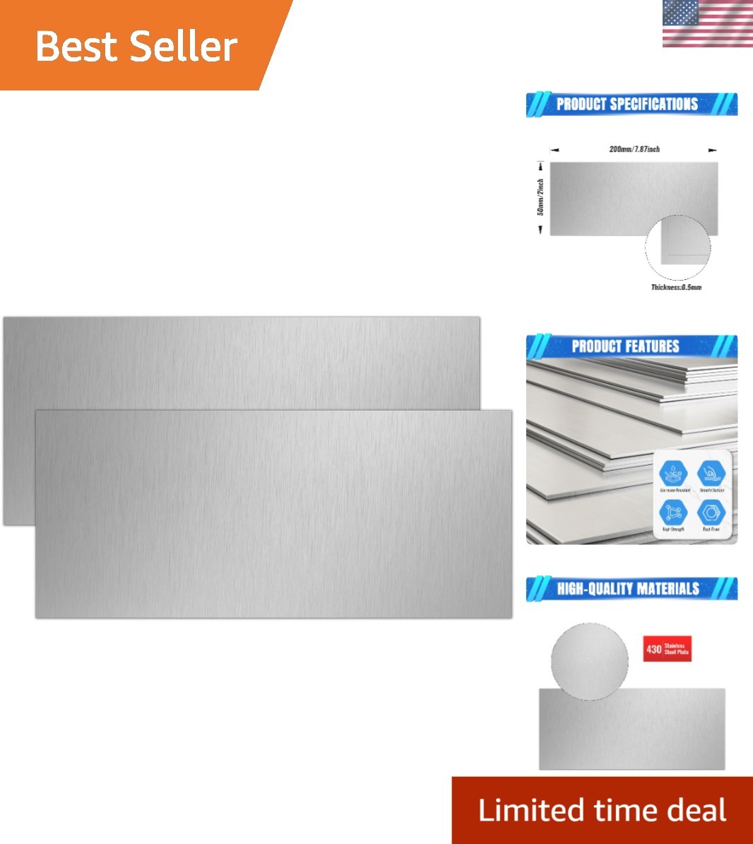 2 Pack Corrosion-Resistant 0.5mm Stainless Steel Plates for Crafts & Repairs