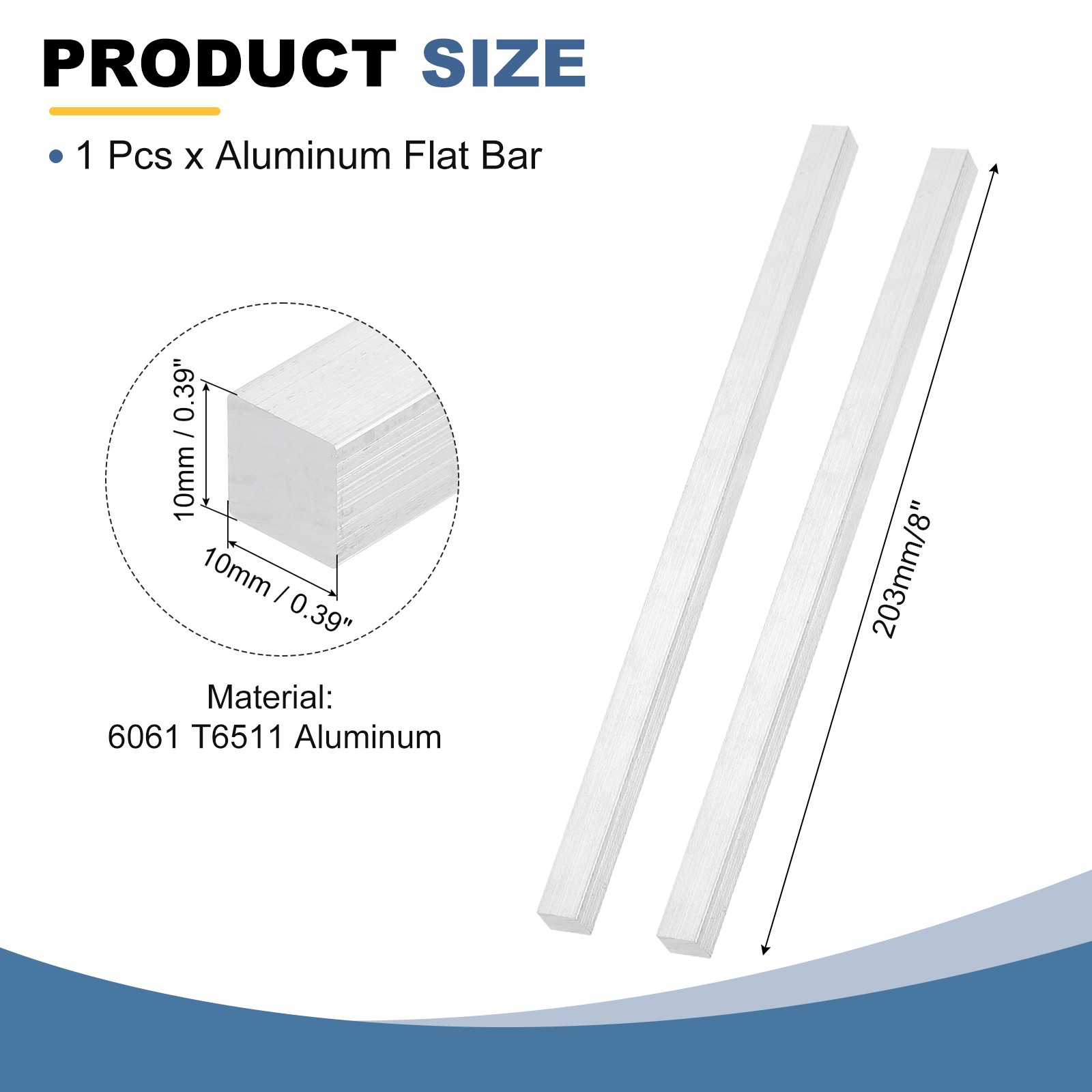 Square Aluminum Flat Bar, 10x10x203mm 6061 Aluminum Solid New Mill Stock