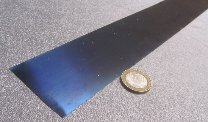 1095 Hard Blue Tempered Spring Steel Shim .010″ Thick x 2.00″ Wide x 120″ Long